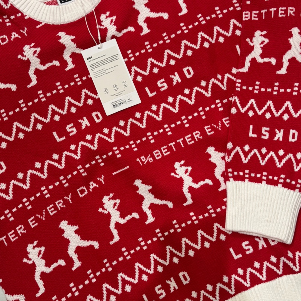 LSKD Limited Release Unisex Running Ugly Christmas Pattern Sweater 1% Better Gym - Picture 10 of 13